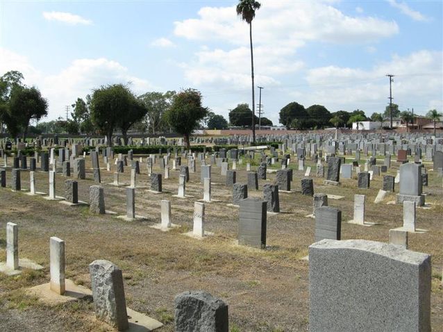 Chinese tombstones in cemetery in Los Angeles United States